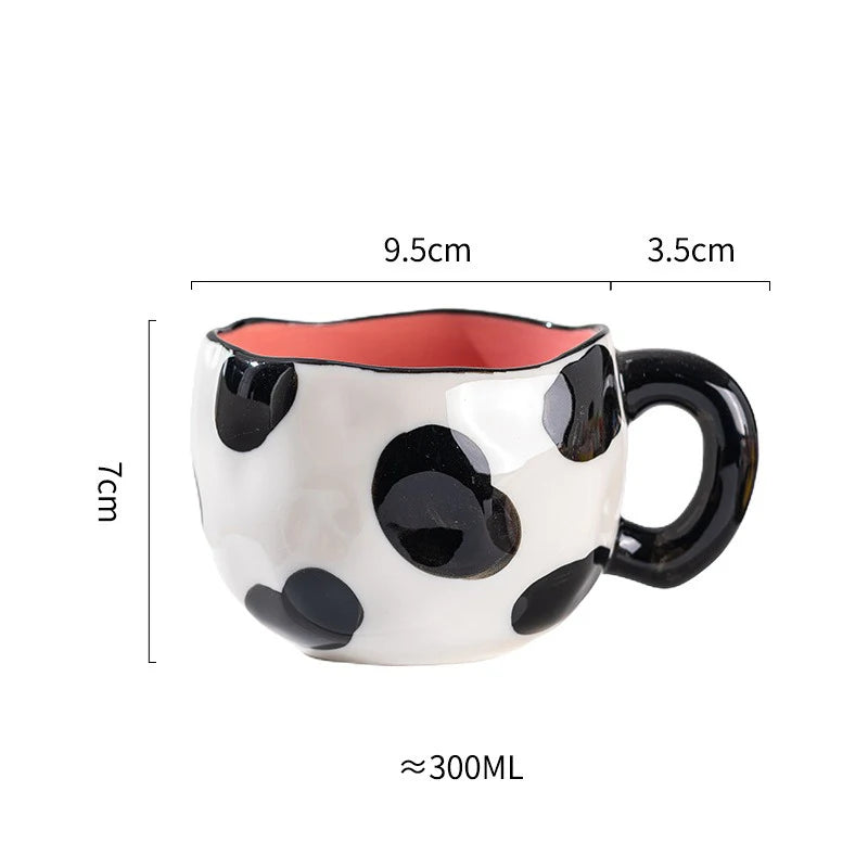 Hand-Pinched Irregular Porcelain Mug 300 ml (10 fl oz) – Flower & Heart Pattern Coffee & Tea Cup, Cute Gift for Kids & Girls