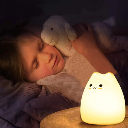 Cat Night Light for Kids Cute Silicone Squishy Touch Lamp Nursery Portable Gift for Children