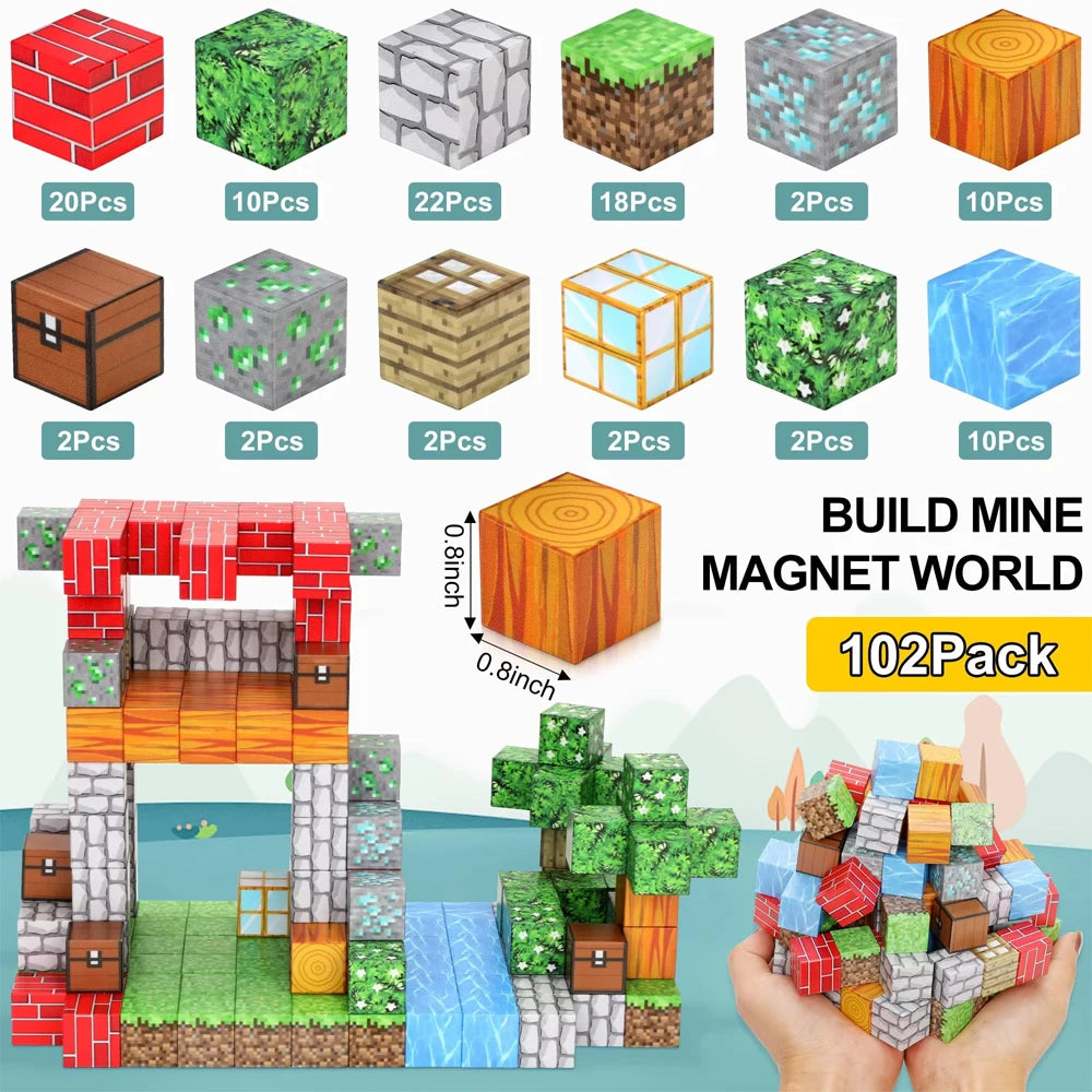192PCS Magnetic Building Blocks – Mine World STEM Set