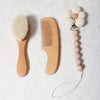 Baby Comb Brush Set - Newborn Gift Set with Natural Wool Beech Wooden Comb, Baby Bib, Pacifier Clip, and Hair Brush