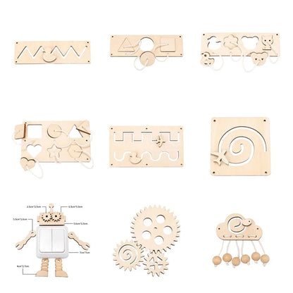 Montessori Busy Board DIY Wood Accessories – Early Learning Ball, Calculation, Bulldozer, Castle, Helicopter Educational Toy for Children Gifts