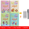 4PCS Sank Magic Practice Copybook Set – Reusable Calligraphy Writing Books for Preschool Kids, English Version with Free Wiping Pens