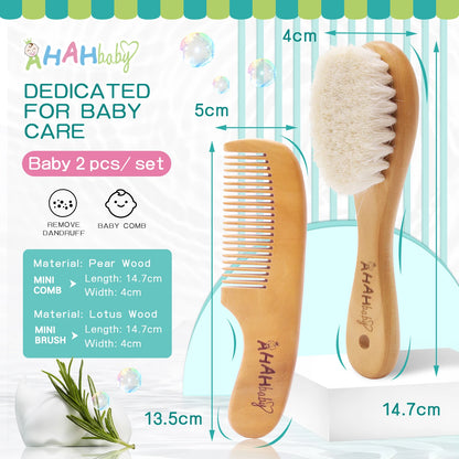 Baby Hair Brush and Comb Set for Newborn - Massage Bath & Shower - Custom Logo Mini Baby Wooden Hair Brush for Kids
