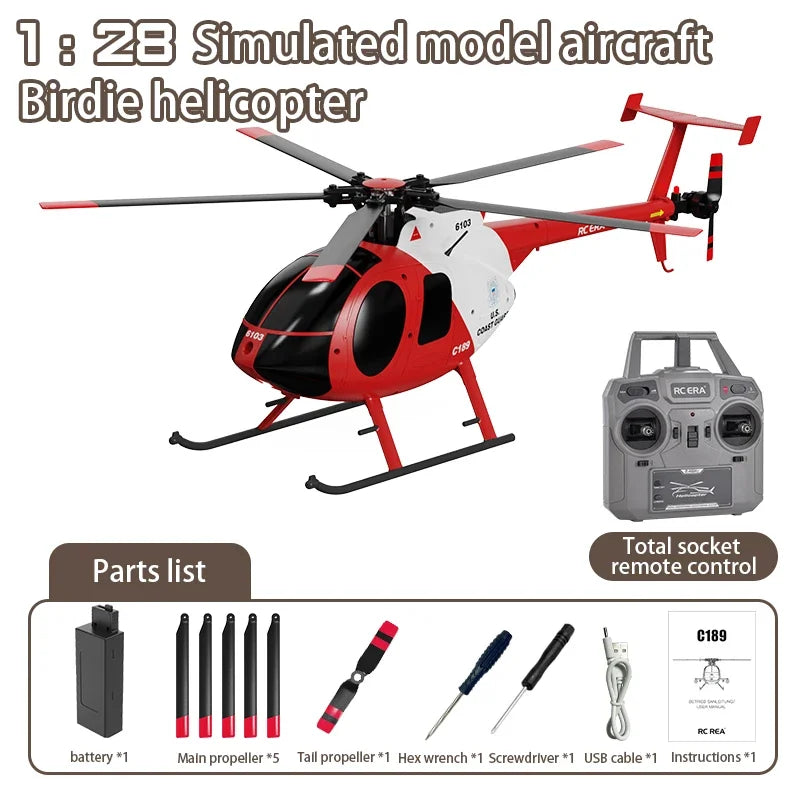 1:28 C189 RC Helicopter MD500 – Dual Brushless Motor with 6-Axis Gyro and One-Click Takeoff/Landing