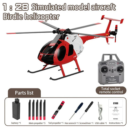 1:28 C189 RC Helicopter MD500 – Dual Brushless Motor with 6-Axis Gyro and One-Click Takeoff/Landing