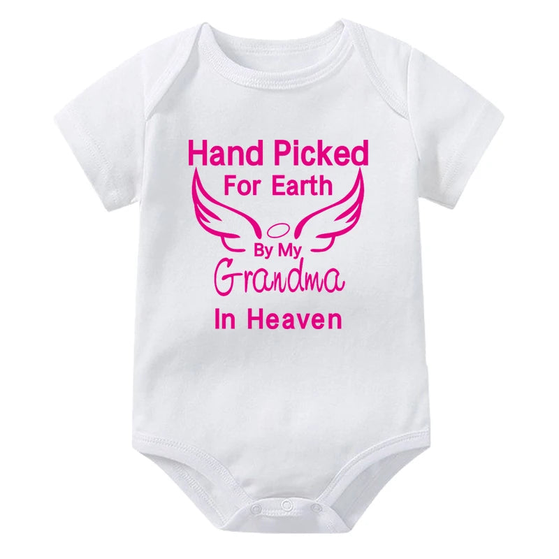 Hand Picked for Earth By My Grandpa/Grandma in Heaven Baby Bodysuit – Summer Short Sleeve Romper, Infant Jumpsuit, Baby Clothes