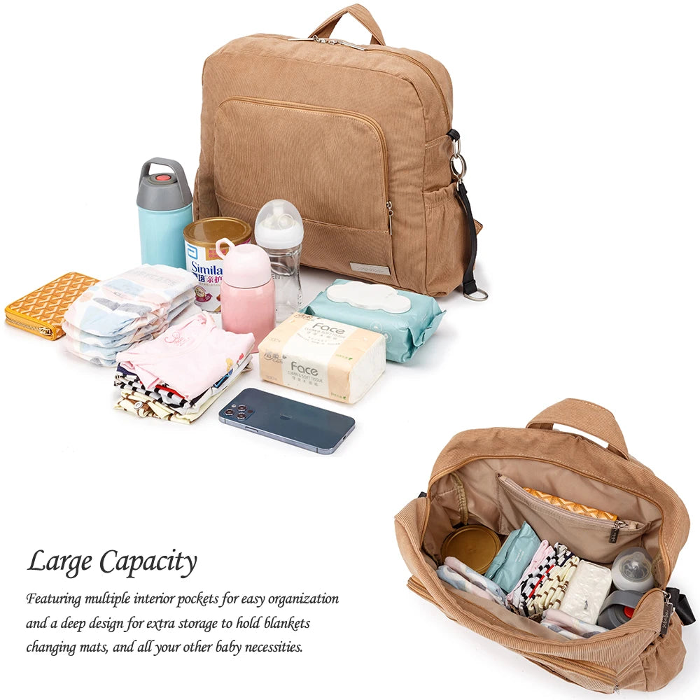 Soboba Corduroy Diaper Backpack – Large Capacity & Multi-Functional for Moms - Kidzy Market