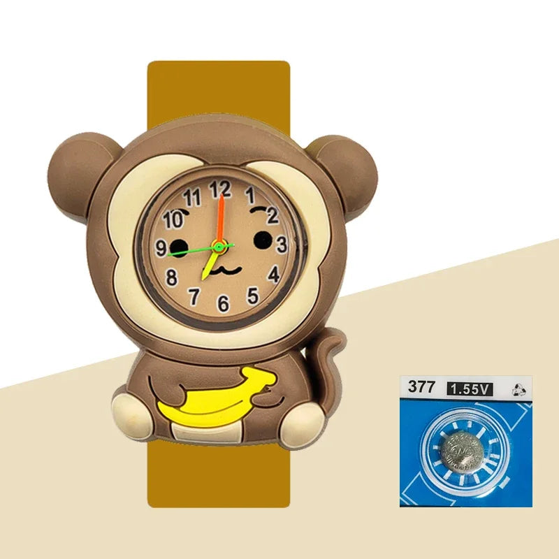 Children’s Cartoon Watch for Ages 2-14 Boys and Girls Soft Silicone Slap Bracelet Student Wristwatch