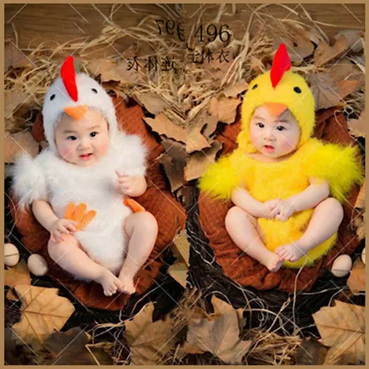 Newborn Photography Clothing Cute Chick Costume, Chicken Outfit with Hat and Bodysuit, Baby Photo Party Clothes for Studio Shooting