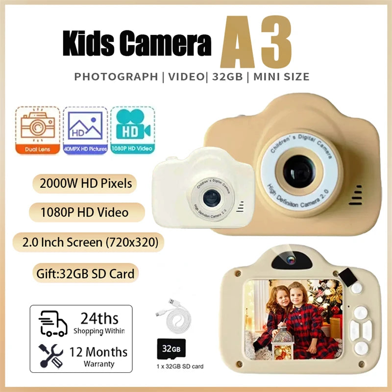 Kids Digital Dual Camera with 1080P HD Video, Mini Color Display Toy, Birthday Gift for Children