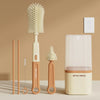 Baby Silicone Bottle Brush Set, Portable Straight Handle Cleaning Tool with 360° Rotating Drying Rack & Bottle Washing Brush Combination