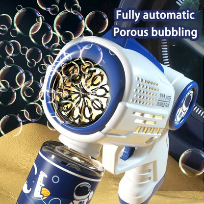Astronaut Automatic Bubble Gun for Kids with Blue LED Lights — Battery-Powered Bubble Machine Toy (8.26 x 2.95 x 5.9 in / 21 x 7.5 x 15 cm)