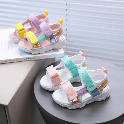 Children’s Girls’ Sports Sandals – Open-Toe New Summer Color Matching, Versatile Anti-Slip Boys’ Sandals, Casual Kids’ Shoes with Mesh