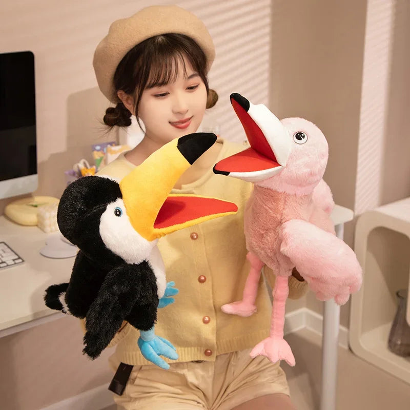 6 Style Plush Hand Puppets, Toucan Parrot Bald Eagle Peacock Owl Flamingo for Kids