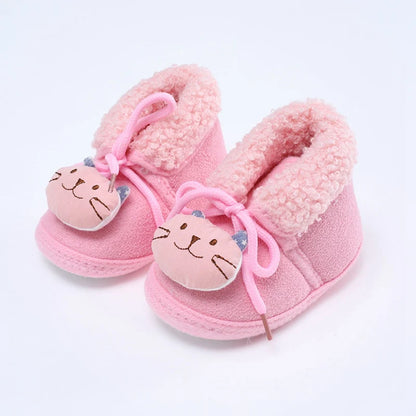Winter Warm Newborn Baby Boy Girl Boots, Cute Bear Soft Toddler Shoes, First Walkers Anti-slip Booties, Infant Fur Snow Boots (0-18M)