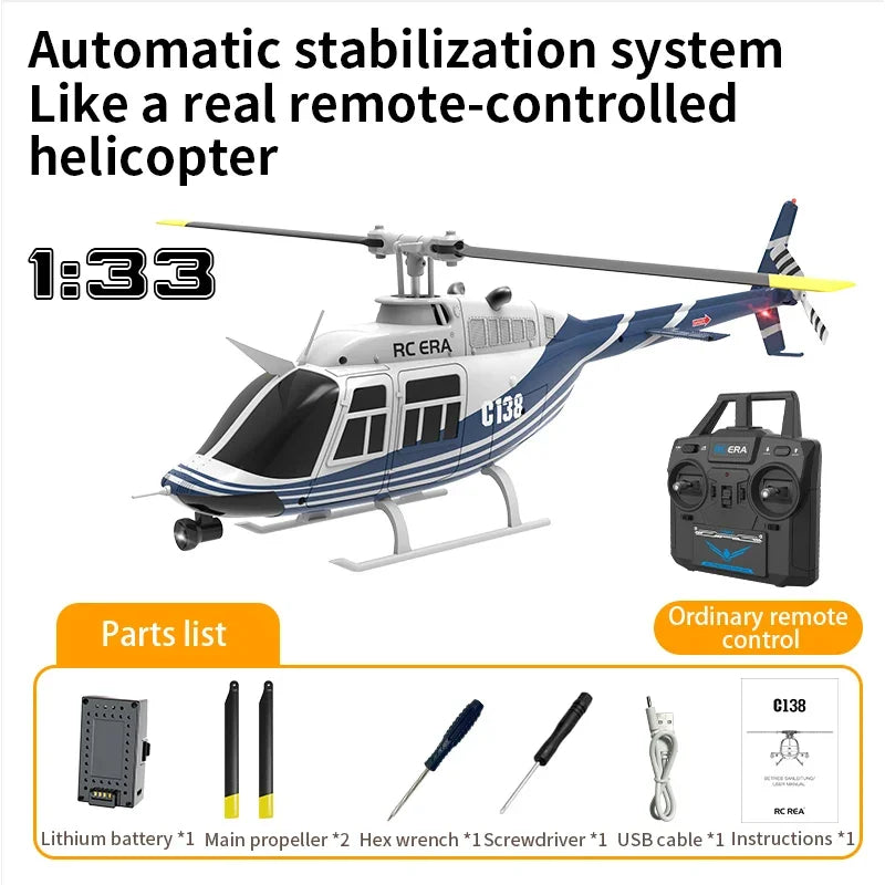 C138 Remote-Controlled Helicopter – 1/33 Scale Bell 206 Model with 2.4G RC for Kids