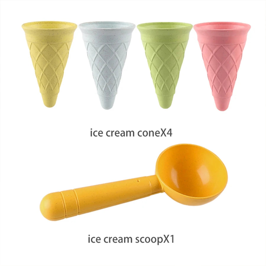Children’s Play House Beach Toy Set With Ice Cream Tube, Digging Spoon & Ice Cream Cup — Wheat Straw Material