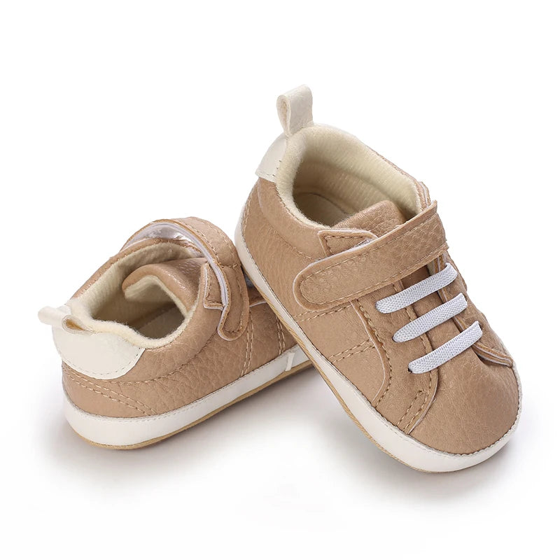 Khaki Baby Casual Shoes 0-18M Infant Toddler Bowknot Non-Slip Rubber Soft-Sole Flat PU First Walker Newborn Mary Janes