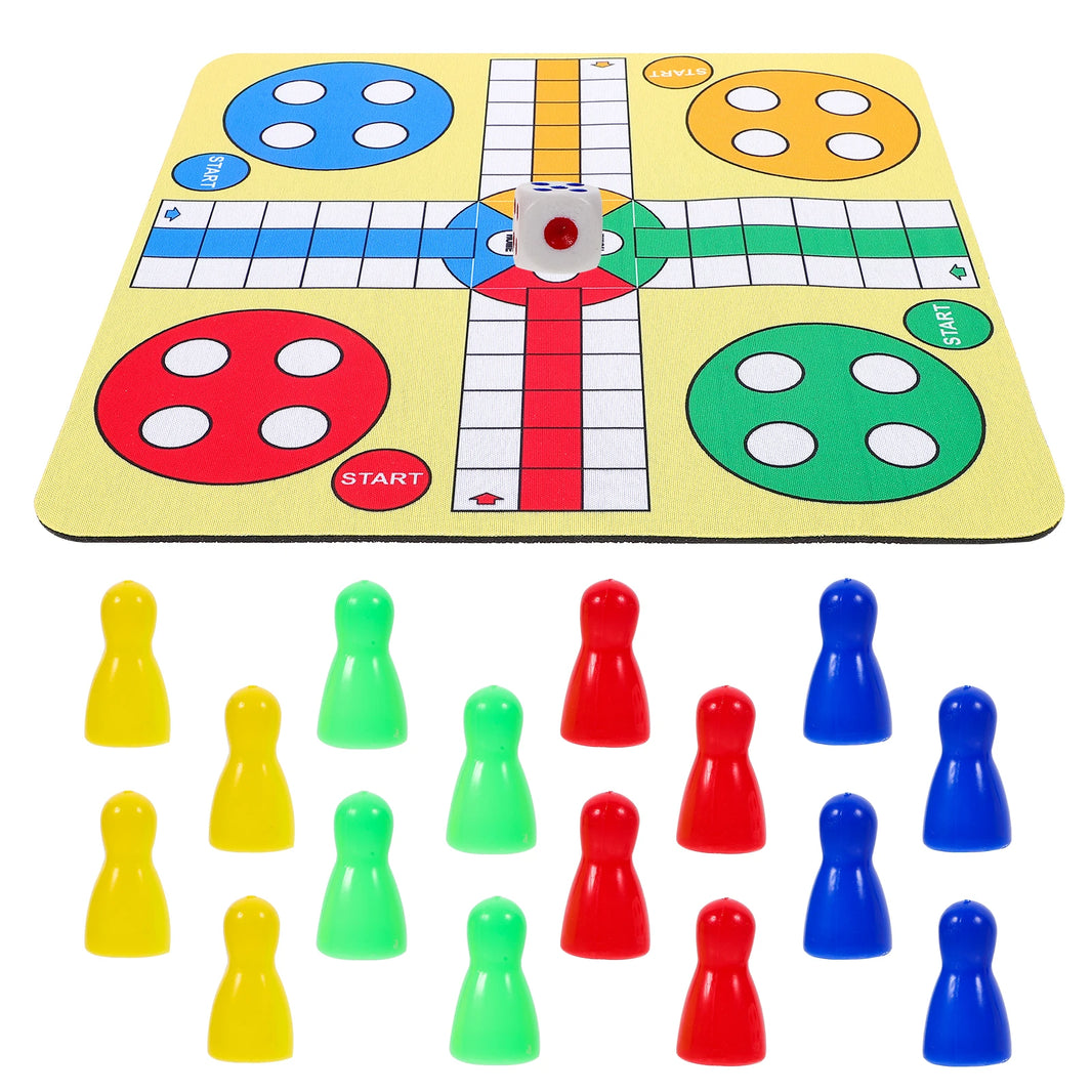 24 cm (9.45 in) Ludo Chess Set Plastic Flying Chess Game with Mouse Pad Portable Mini Table Chess Toy for Home and KTV Bars