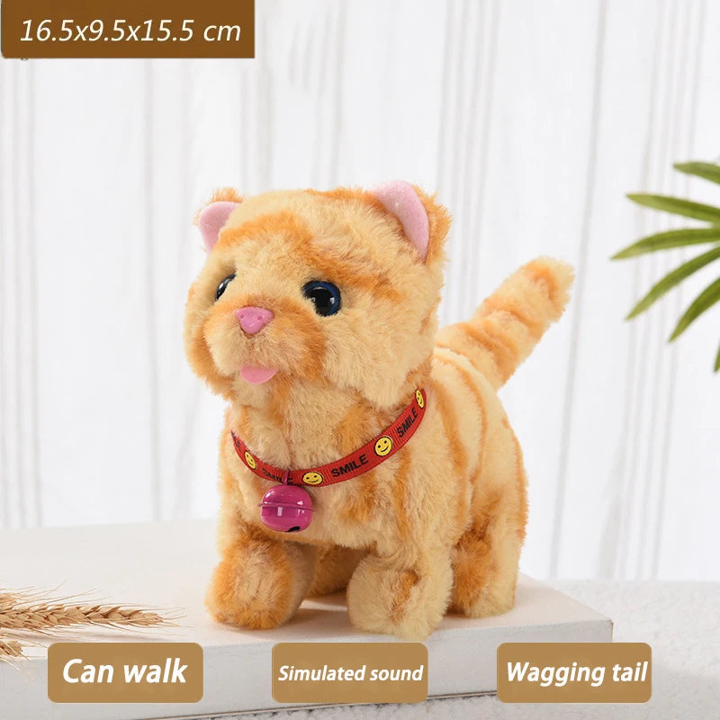 New Walking Kitty Plush Toy, Electric Interactive Meowing Cat with Wagging Tail and Nodding Head, Stuffed Animal Pet Toy Gift for Kids