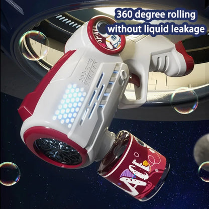 Astronaut Automatic Bubble Gun for Kids with Blue LED Lights — Battery-Powered Bubble Machine Toy (8.26 x 2.95 x 5.9 in / 21 x 7.5 x 15 cm)