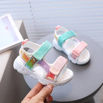 Children’s Girls’ Sports Sandals – Open-Toe New Summer Color Matching, Versatile Anti-Slip Boys’ Sandals, Casual Kids’ Shoes with Mesh