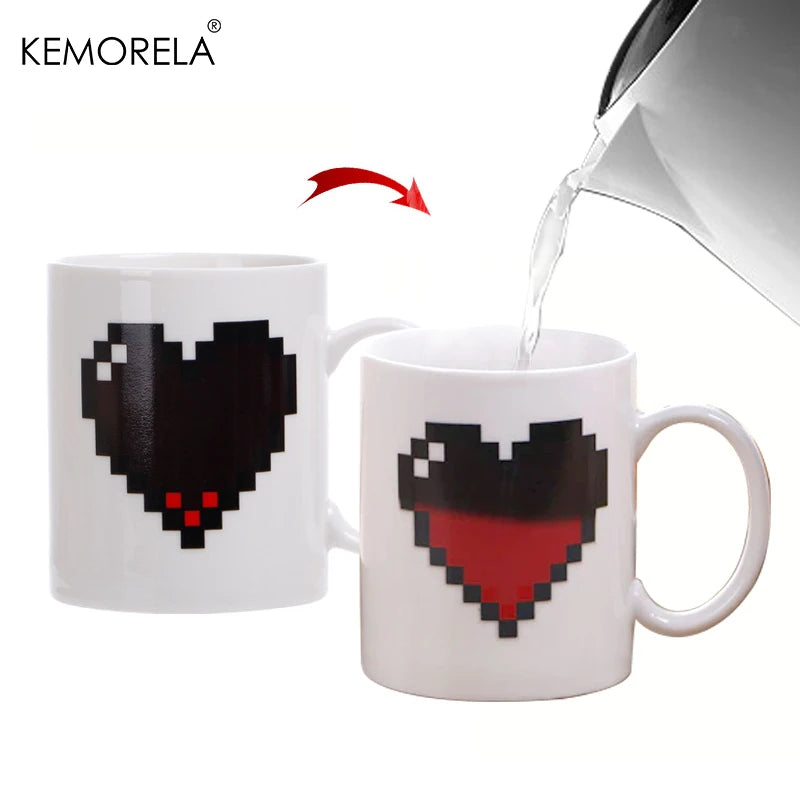 Peach Heart Color-Changing Ceramic Mug – 330ml (11 fl oz) Heat-Sensitive Magic Coffee Cup, Novelty Valentine's Gift