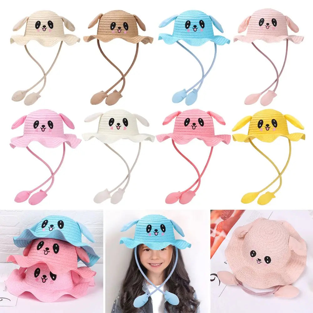 Kids Straw Sun Hat with Pop-Up Bunny Ears — Wide Brim 6.5 cm (2.6 in), 54 cm (21.3 in) Head — UPF 50+ Unisex Beach & Summer Hat, TikTok-Trending