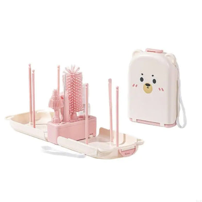 Travel Nursing Bottle Brush Set – Baby Bottle Cleaner with Drying Rack