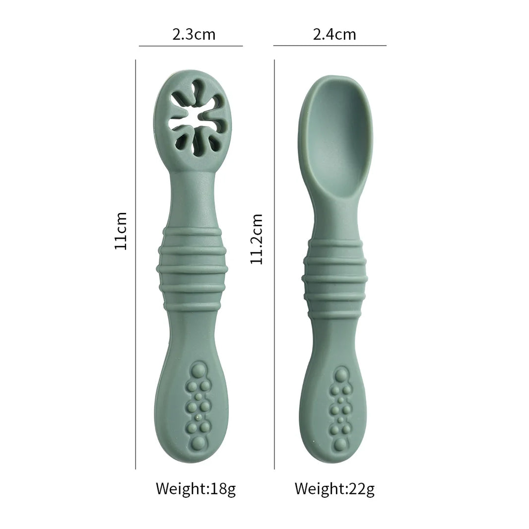2PCS Silicone Baby Spoons Set – First Stage Utensils for Baby Led Weaning – Chew Training Spoons for Self-Feeding – Soft & Safe Baby Feeding Utensils