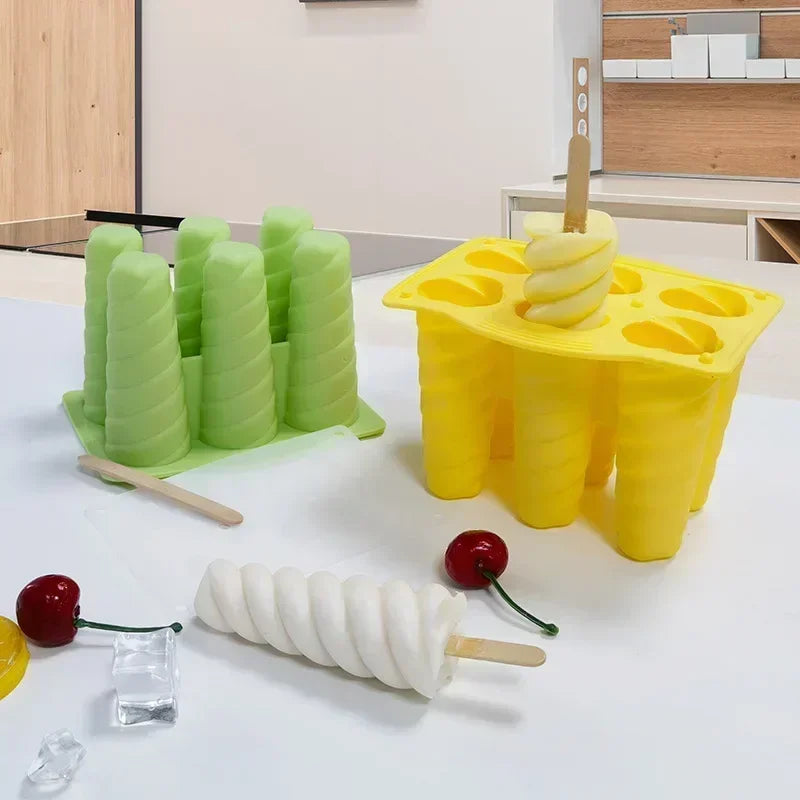 Silicone Spiral Popsicle Molds 4-Cell Reusable BPA Free Ice Pop Maker