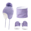 4Pcs Baby Winter Hat, Scarf & Gloves Set – Fleece Knitted Infant Bonnet, Beanie Hats, Neck Warmer & Mittens with Pompom for Kids (S/L)