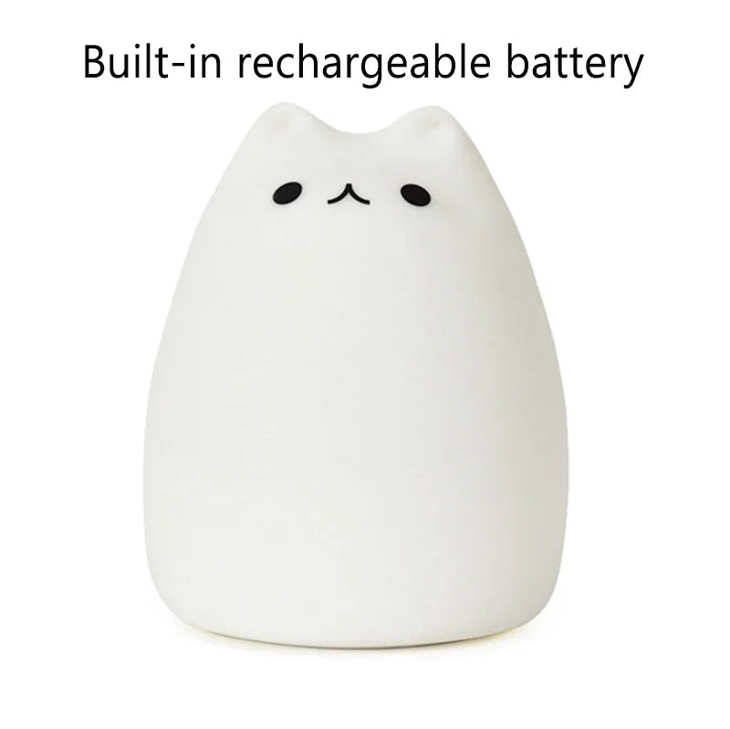 Colorful LED Night Light Cute Cat Silicone Soft Breathing Cartoon Nursery Lamp for Kids Gift