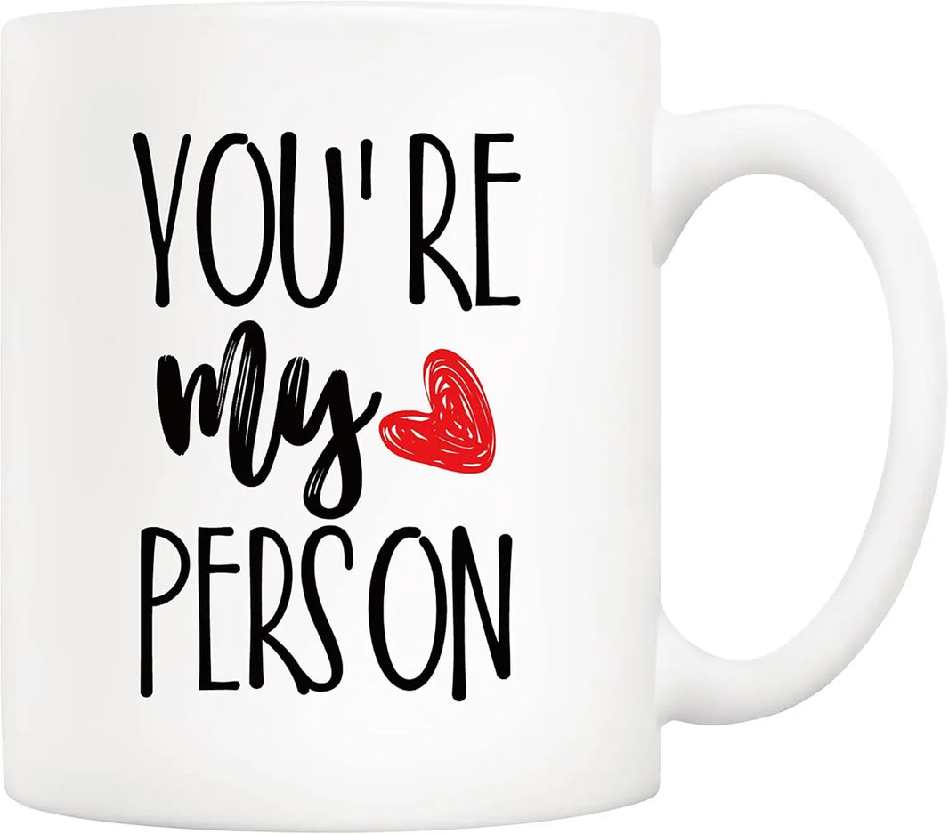 You're My Person Coffee Mug - 11 oz (320 ml) Ceramic Mug with Red Heart, Funny Inspirational Gift for Wife, Husband, Boyfriend, Girlfriend