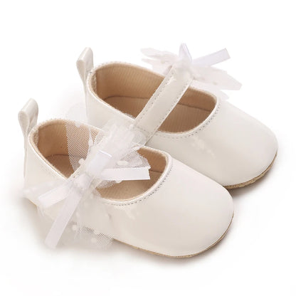 0-18M Lace Bow Mary Jane Spring Baby Shoes – PU Soft Sole Non-Slip First Walker Princess Shoes for Newborn Girls
