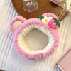 Strawberry Bear Plush Ear Face Wash Headband - Cute Cartoon Non-Slip Hairband for Women, Soft Cashmere