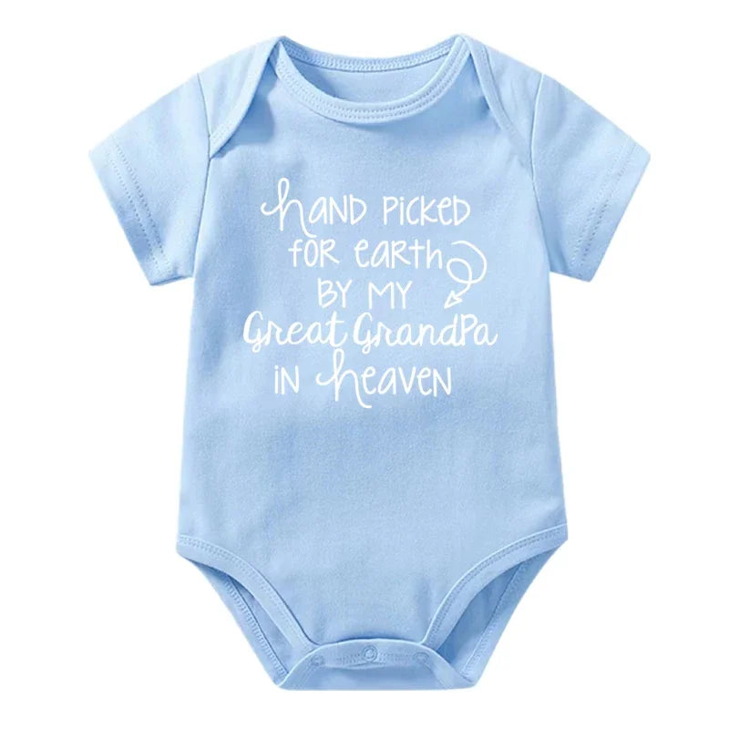 Baby Bodysuit - Hand Picked for Earth by My Great Grandpa in Heaven Printed Newborn Romper - Cotton Body Baby Girl & Boy Clothes