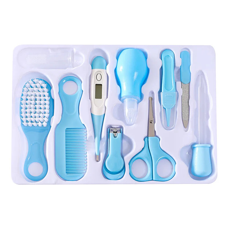 10PCS/Set Baby Health Care Kit - Kids Nail Clippers, Hair Grooming Brush, Thermometer, Teether, Toothbrush - Baby Essentials