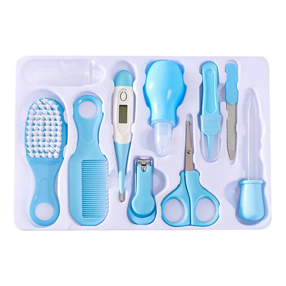 10PCS/Set Baby Health Care Kit - Kids Nail Clippers, Hair Grooming Brush, Thermometer, Teether, Toothbrush - Baby Essentials