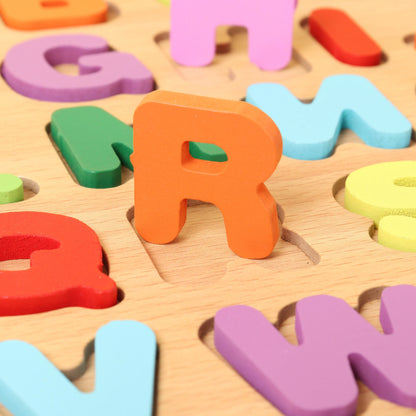 Colorful Alphabet & Number Wooden Puzzles, Kids Intelligent Matching Game, Preschool Children Early Educational Toy