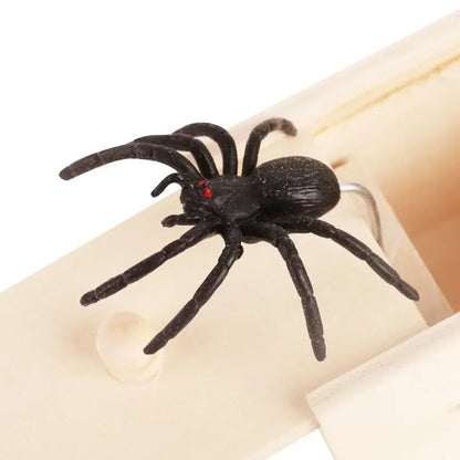 Handmade Wooden Spider Scare Box Prank Toy (2.4 x 3.5 x 2.5 in) - Pop-Out Surprise Trick for Parties & Halloween