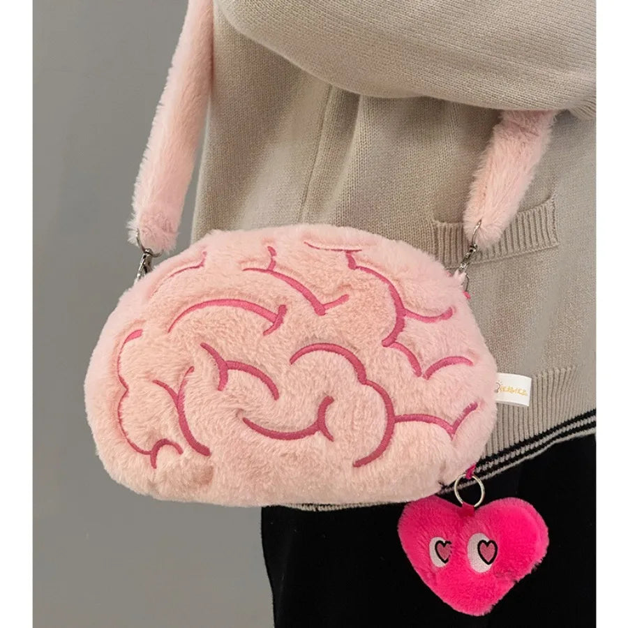 Pink Brain Plush Backpack – Human Organ Stuffed Plushie Toy and Creative Fashion Purse Gift