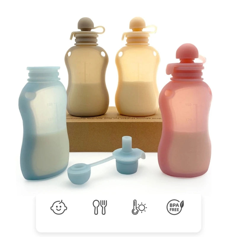 BPA-Free Silicone Baby Food Pouch - Reusable & Leak-Proof Squeeze Container for Milk & Puree Storage