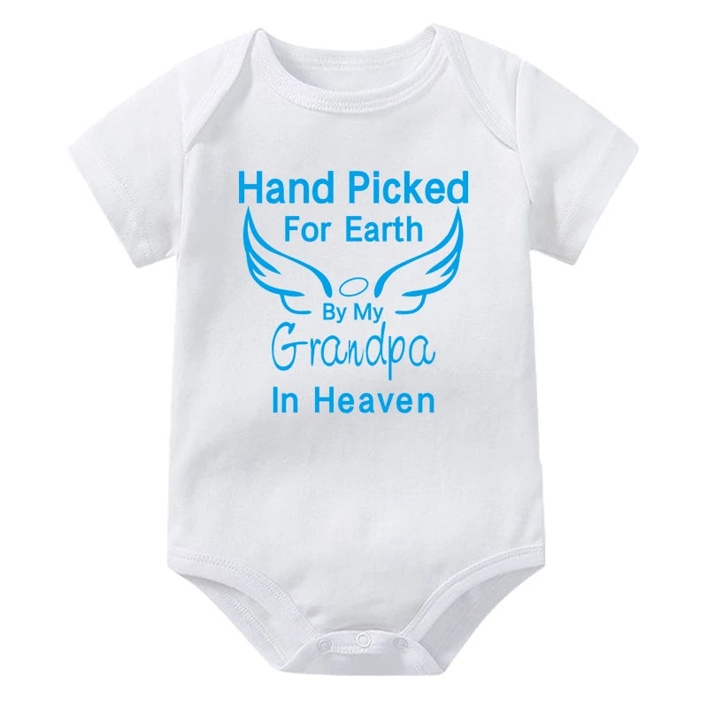 Hand Picked for Earth By My Grandpa/Grandma in Heaven Baby Bodysuit – Summer Short Sleeve Romper, Infant Jumpsuit, Baby Clothes