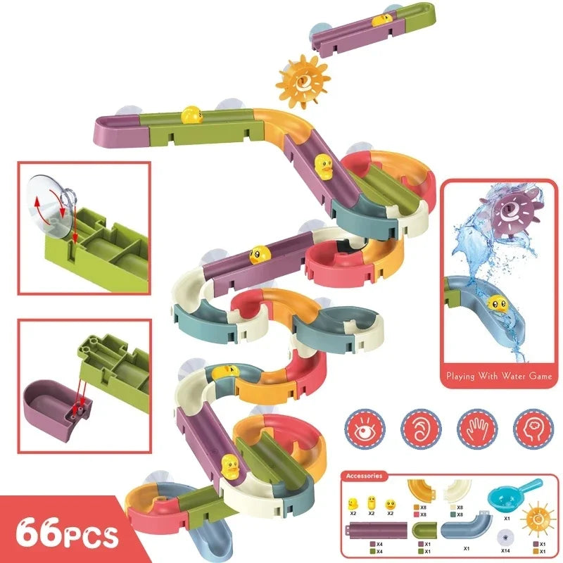 Baby DIY Assembling Track Slide Bath Toy Set with Suction Cups and Duck