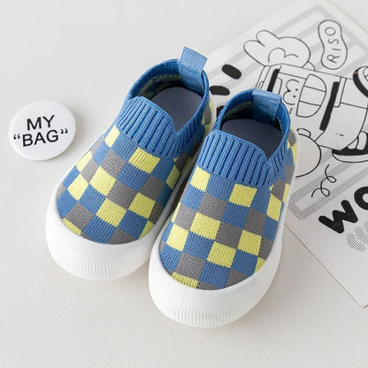 Spring New Slip-On Toddler Shoes – Non-Slip Classic Plaid First Walkers for Boys & Girls, Autumn Sport Sneakers