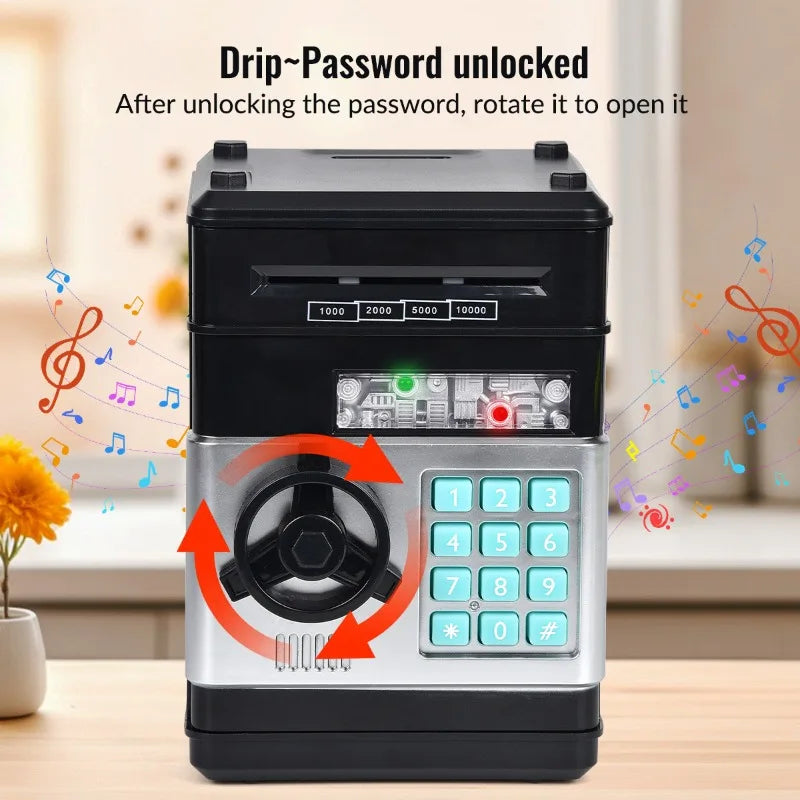 Children’s Cartoon Password ATM Bank – Safe Music Automatic Roll Money Deposit Toy for Kids