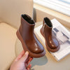 Kids Black PU Leather Ankle Boots with Side Zipper — Flat Anti-Slip Casual Boots