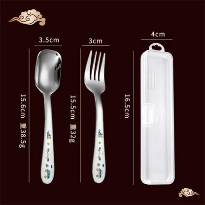 Children's Building Block Fork and Spoon Set with Storage Box - Stainless Steel Tableware, Jigsaw Toy Utensils, Perfect Kids Gift