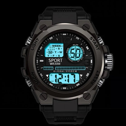 Black Sports Watch for Kids and Students Men’s Multifunction LED Digital Waterproof Luminous Alarm Clock Electronic Watch